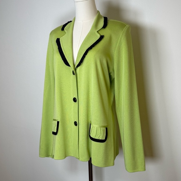Misook Knit Jacket Bright Green Button Front Tailored Women’s Size Small - Picture 2 of 10